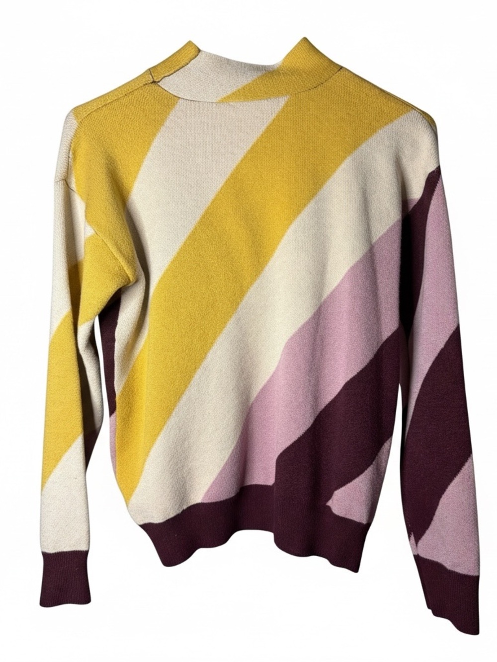 Mystree Diagonal Colorblock Sweater Women Small Yellow Pink Burgundy Like New